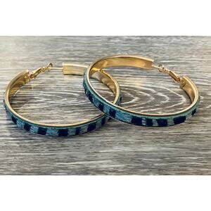 Blue & Black Faux Animal Print Fur 2 1/4" Hoop Earrings NEW